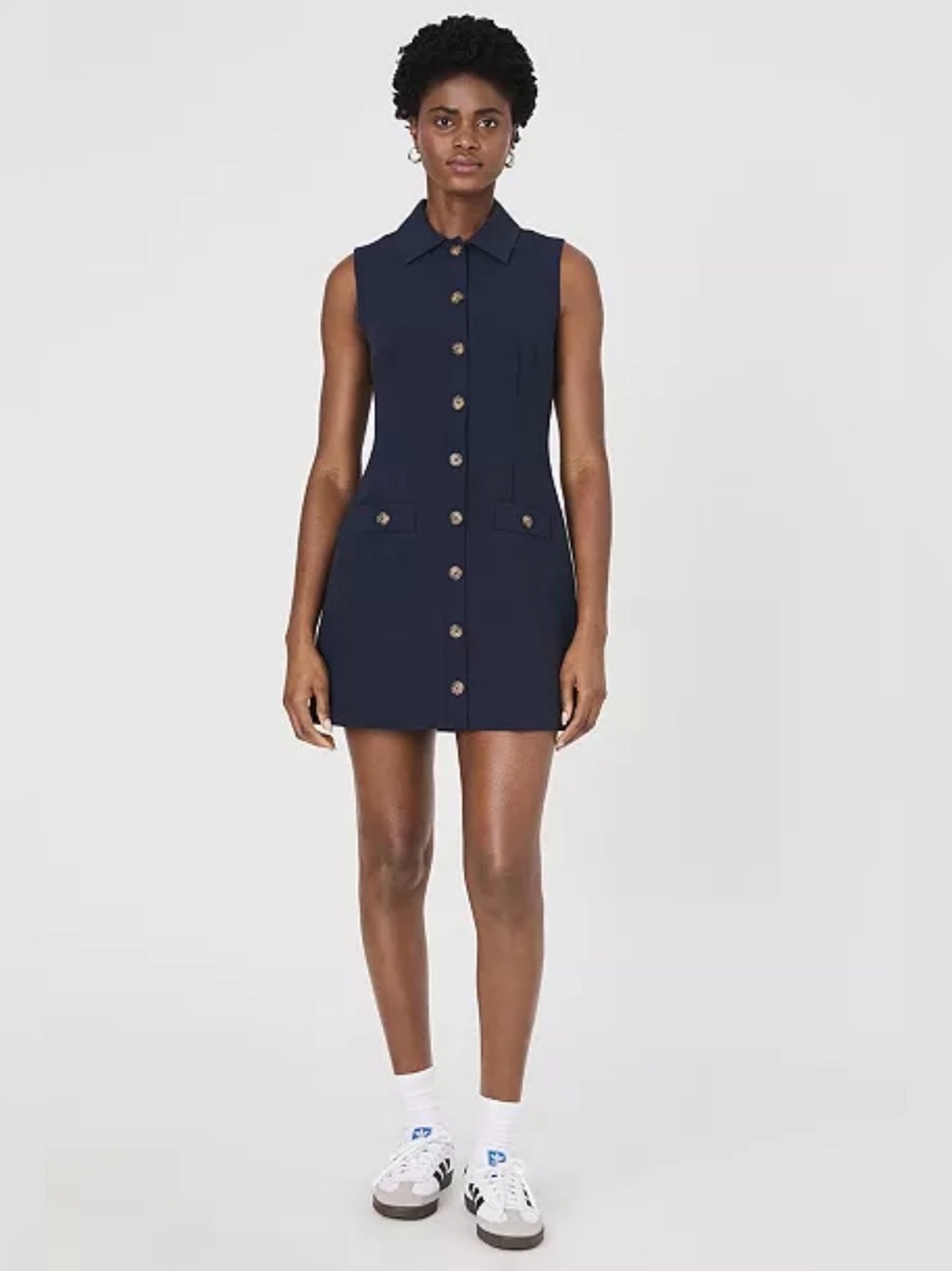 $138 FRENCH CONNECTION Azra Button Front Dress, Marine Blue Size 10